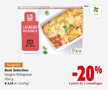 Promotions Boni selection lasagne bolognese - Boni - Valide de 10/04/2024 à 23/04/2024 chez Colruyt