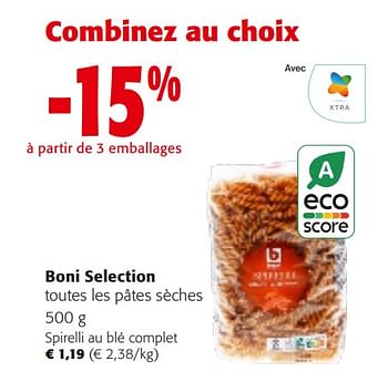 Promoties Boni selection toutes les pâtes sèches - Boni - Geldig van 10/04/2024 tot 23/04/2024 bij Colruyt