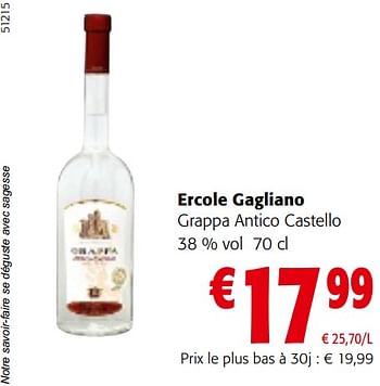 Promotions Ercole gagliano grappa antico castello - Ercole - Valide de 10/04/2024 à 23/04/2024 chez Colruyt
