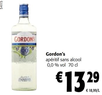 Promoties Gordon’s apéritif sans alcool 0,0 % vol - Gordon's - Geldig van 10/04/2024 tot 23/04/2024 bij Colruyt