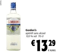 Promotions Gordon’s apéritif sans alcool 0,0 % vol - Gordon's - Valide de 10/04/2024 à 23/04/2024 chez Colruyt