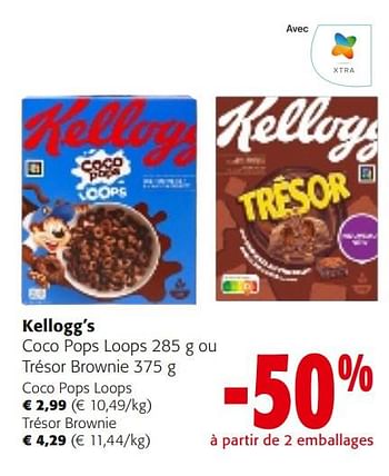 Promoties Kellogg’s coco pops loops ou trésor brownie - Kellogg's - Geldig van 10/04/2024 tot 23/04/2024 bij Colruyt