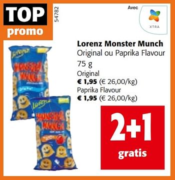Promoties Lorenz monster munch original ou paprika flavour - Lorenz Monster Munch - Geldig van 10/04/2024 tot 23/04/2024 bij Colruyt