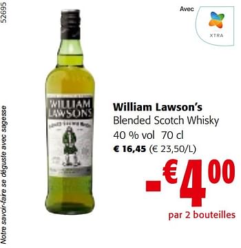 Promotions William lawson’s blended scotch whisky - William Lawson's - Valide de 10/04/2024 à 23/04/2024 chez Colruyt