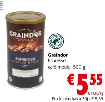 Promoties Graindor espresso café moulu - Graindor - Geldig van 10/04/2024 tot 23/04/2024 bij Colruyt