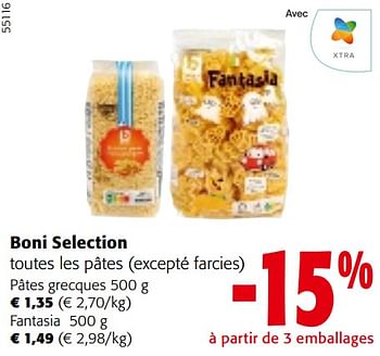 Promoties Boni selection toutes les pâtes - Boni - Geldig van 10/04/2024 tot 23/04/2024 bij Colruyt