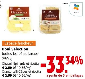 Promoties Boni selection toutes les pâtes farcies - Boni - Geldig van 10/04/2024 tot 23/04/2024 bij Colruyt