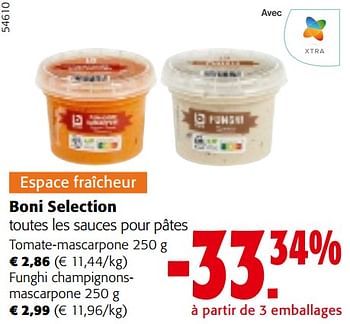 Promoties Boni selection toutes les sauces pour pâtes - Boni - Geldig van 10/04/2024 tot 23/04/2024 bij Colruyt
