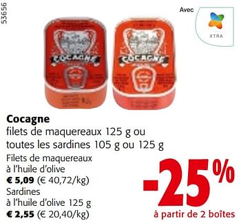 Promotions Cocagne filets de maquereaux ou toutes les sardines - Cocagne - Valide de 10/04/2024 à 23/04/2024 chez Colruyt