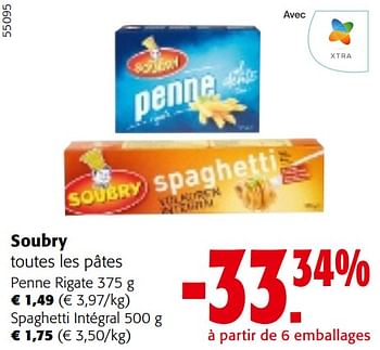 Promotions Soubry toutes les pâtes - Soubry - Valide de 10/04/2024 à 23/04/2024 chez Colruyt