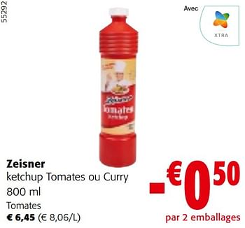 Promoties Zeisner ketchup tomates ou curry - Zeisner - Geldig van 10/04/2024 tot 23/04/2024 bij Colruyt