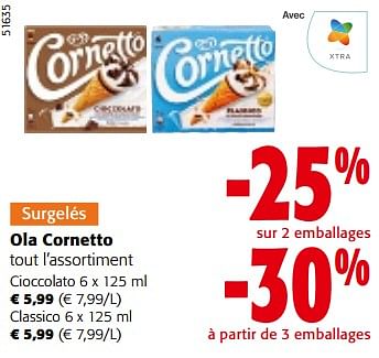 Promoties Ola cornetto tout l’assortiment - Ola - Geldig van 10/04/2024 tot 23/04/2024 bij Colruyt