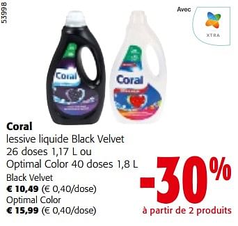 Promotions Coral lessive liquide black velvet ou optimal color - Coral - Valide de 10/04/2024 à 23/04/2024 chez Colruyt