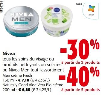 Promotions Nivea tous les soins du visage ou produits nettoyants ou solaires ou nivea men tout l’assortiment - Nivea - Valide de 10/04/2024 à 23/04/2024 chez Colruyt