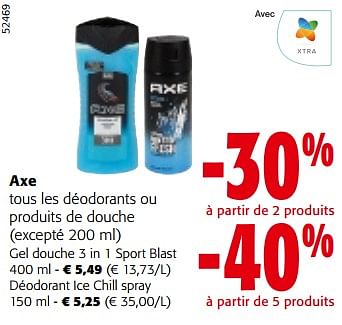 Promotions Axe tous les déodorants ou produits de douche - Axe - Valide de 10/04/2024 à 23/04/2024 chez Colruyt