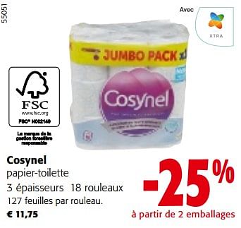 Promotions Cosynel papier-toilette 3 épaisseurs 18 rouleaux - Cosynel - Valide de 10/04/2024 à 23/04/2024 chez Colruyt
