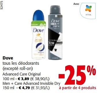 Promoties Dove tous les déodorants - Dove - Geldig van 10/04/2024 tot 23/04/2024 bij Colruyt