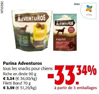 Promotions Purina adventuros tous les snacks pour chiens - Purina - Valide de 10/04/2024 à 23/04/2024 chez Colruyt