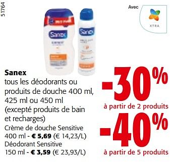 Promoties Sanex tous les déodorants ou produits de douche - Sanex - Geldig van 10/04/2024 tot 23/04/2024 bij Colruyt
