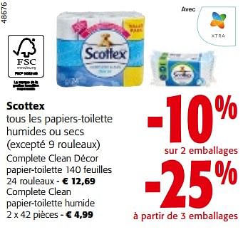 Promoties Scottex tous les papiers-toilette humides ou secs - Scottex - Geldig van 10/04/2024 tot 23/04/2024 bij Colruyt