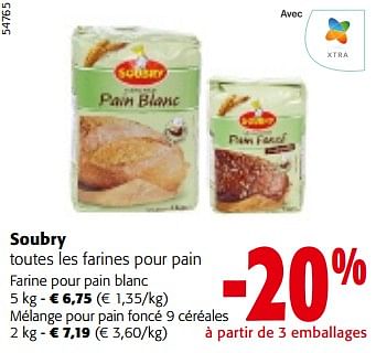 Promoties Soubry toutes les farines pour pain - Soubry - Geldig van 10/04/2024 tot 23/04/2024 bij Colruyt