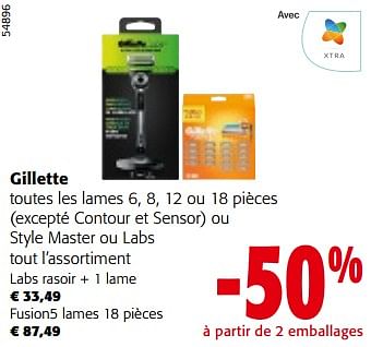 Promotions Gillette toutes les lames ou style master ou labs tout l’assortiment - Gillette - Valide de 10/04/2024 à 23/04/2024 chez Colruyt