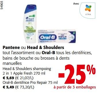 Promotions Head + shoulders shampoing 2 in 1 apple fresh - Head & Shoulders - Valide de 10/04/2024 à 23/04/2024 chez Colruyt