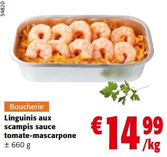 Promoties Linguinis aux scampis sauce tomate-mascarpone - Huismerk - Colruyt - Geldig van 10/04/2024 tot 23/04/2024 bij Colruyt