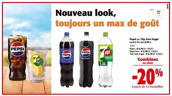 Promoties Pepsi ou 7up zero sugar toutes les bouteilles - Huismerk - Colruyt - Geldig van 10/04/2024 tot 23/04/2024 bij Colruyt