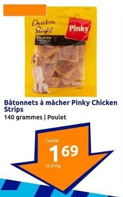 Promoties Bâtonnets à mâcher pinky chicken strips - Pinky - Geldig van 10/04/2024 tot 16/04/2024 bij Action