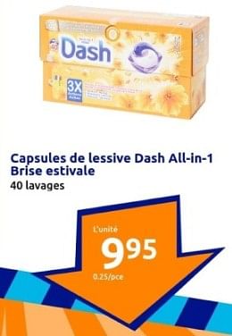 Promoties Capsules de lessive dash all-in-1 brise estivale - Dash - Geldig van 10/04/2024 tot 16/04/2024 bij Action