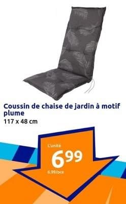 Promotions Coussin de chaise de jardin à motif plume - Produit Maison - Action - Valide de 10/04/2024 à 16/04/2024 chez Action