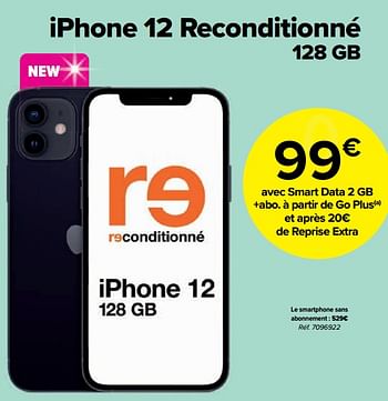 Promotions Apple iphone 12 Reconditionné 128 gb - Apple - Valide de 02/04/2024 à 01/05/2024 chez Carrefour
