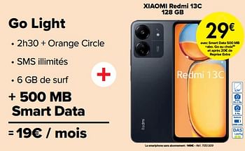 Promoties Xiaomi redmi 13c 128 gb - Xiaomi - Geldig van 02/04/2024 tot 01/05/2024 bij Carrefour