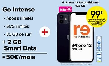 Promoties Apple iphone 12 Reconditionné 128 gb - Apple - Geldig van 02/04/2024 tot 01/05/2024 bij Carrefour