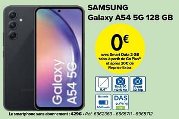 Promoties Samsung galaxy a54 5g 128 gb - Samsung - Geldig van 02/04/2024 tot 01/05/2024 bij Carrefour