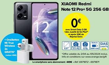 Promotions Xiaomi redmi note 12 pro+ 5g 256 gb - Xiaomi - Valide de 02/04/2024 à 01/05/2024 chez Carrefour