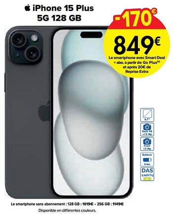 Promoties Apple iphone 15 plus 5g 128 gb - Apple - Geldig van 02/04/2024 tot 01/05/2024 bij Carrefour