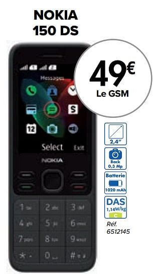 Promoties Nokia 150 ds - Nokia - Geldig van 02/04/2024 tot 01/05/2024 bij Carrefour