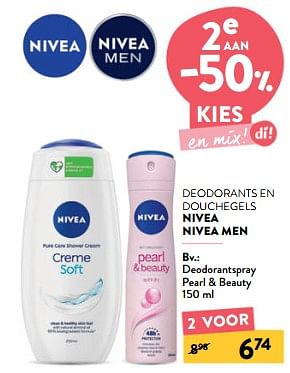 Promoties Deodorantspray pearl + beauty - Nivea - Geldig van 10/04/2024 tot 23/04/2024 bij DI