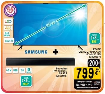 Promotions Samsung led tv ue75cu7100kxxn + soundbar hw t400-xn - Samsung - Valide de 16/04/2024 à 22/04/2024 chez Cora