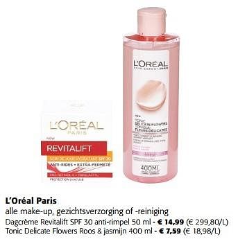 Promotions L`oréal paris alle make-up, gezichtsverzorging of -reiniging - L'Oreal Paris - Valide de 10/04/2024 à 23/04/2024 chez Colruyt
