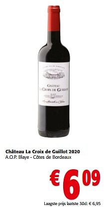 Promoties Château la croix de guillot 2020 a.o.p. blaye - côtes de bordeaux - Rode wijnen - Geldig van 10/04/2024 tot 23/04/2024 bij Colruyt