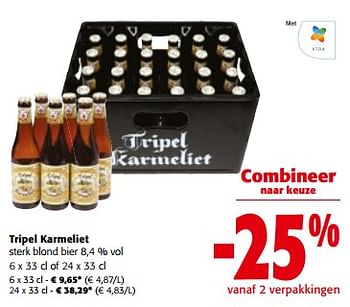 Promotions Tripel karmeliet sterk blond bier - TRipel Karmeliet - Valide de 10/04/2024 à 23/04/2024 chez Colruyt