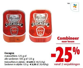 Promotions Cocagne makreelfilets of alle sardienen - Cocagne - Valide de 10/04/2024 à 23/04/2024 chez Colruyt