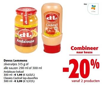 Promotions Devos lemmens zilveruitjes of alle sauzen - Devos Lemmens - Valide de 10/04/2024 à 23/04/2024 chez Colruyt