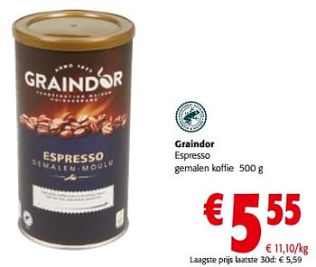Promoties Graindor espresso gemalen koffie - Graindor - Geldig van 10/04/2024 tot 23/04/2024 bij Colruyt