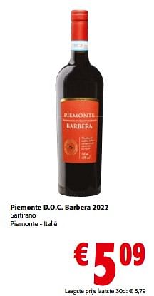 Promotions Piemonte d.o.c. barbera 2022 sartirano - Vins rouges - Valide de 10/04/2024 à 23/04/2024 chez Colruyt