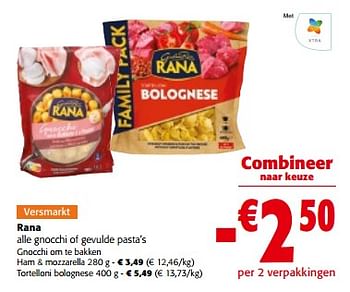 Promotions Rana alle gnocchi of gevulde pasta`s gnocchi om te bakken - Giovanni rana - Valide de 10/04/2024 à 23/04/2024 chez Colruyt