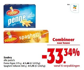 Promoties Soubry alle pasta`s - Soubry - Geldig van 10/04/2024 tot 23/04/2024 bij Colruyt